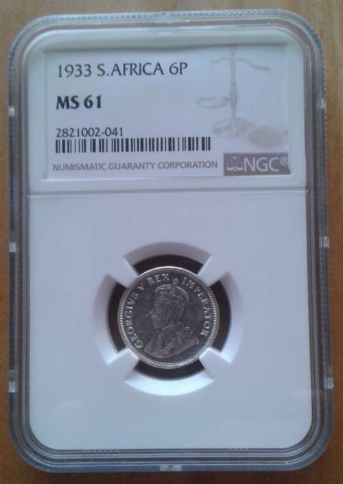 Excellent 1933 union silver sixpence NGC graded MS61 (Mint State)