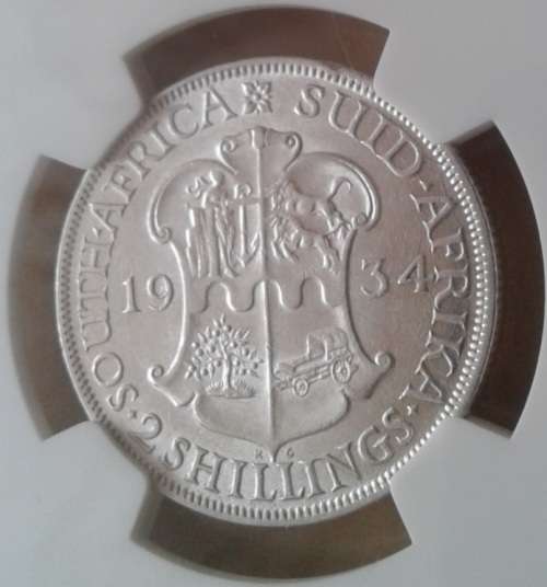 High grade 1934 union silver 2 Shillings NGC XF45 (High cat value)