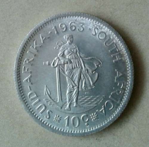Brilliant uncirculated 1963 van Riebeeck silver 10c