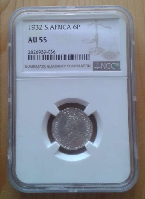 High grade 1932 union silver sixpence NGC AU55 (Almost Uncirculated)
