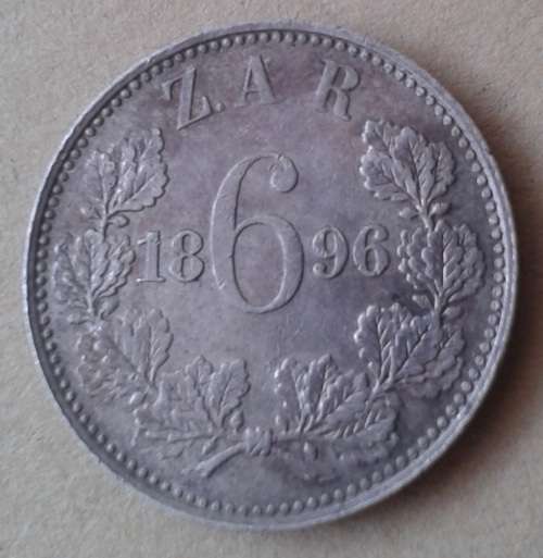 Higher grade 1896 ZAR Kruger silver sixpence in AXF