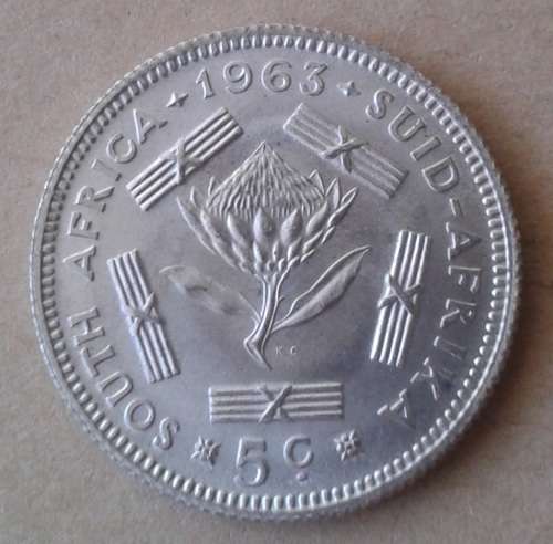 Uncirculated 1963 van Riebeeck silver 5c