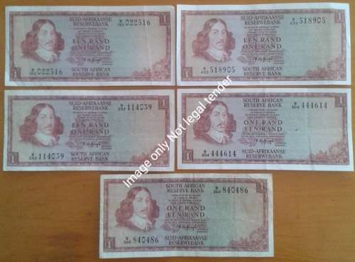 Set of x5 T.W de Jongh 1975 R1 notes