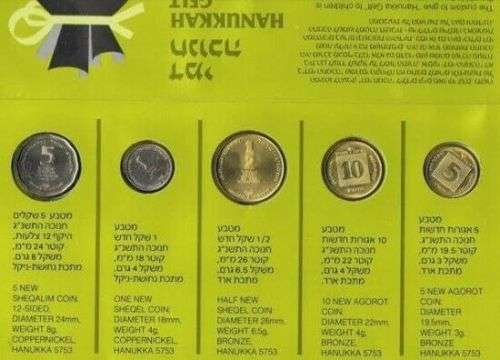 Israel 1992 uncirculated Hanukka gelt coin set in folder