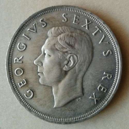 1952 Union silver 5 Shillings with reverse toning