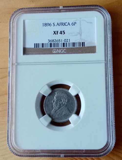 Nice 1896 ZAR Kruger silver sixpence NGC XF45