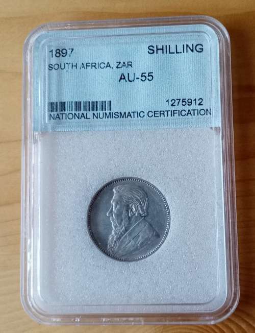 High grade 1897 ZAR Kruger silver shilling NNC AU55