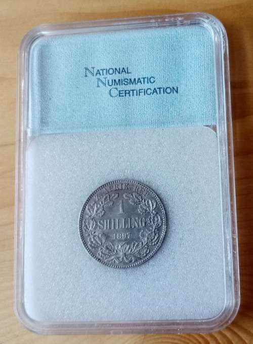 High grade 1897 ZAR Kruger silver shilling NNC AU55