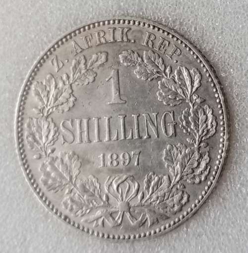High grade 1897 ZAR Kruger silver shilling NNC AU55