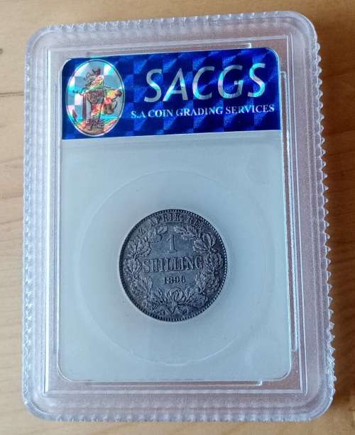 Higher grade 1896 ZAR Kruger silver shilling SACGS XF45