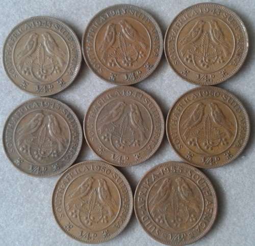 Lot of 8 union 1/4 Pennies (1943-1955)