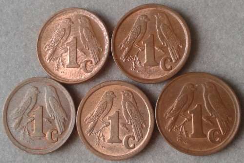 Sequential 1990-1994 1c set (5 coins)