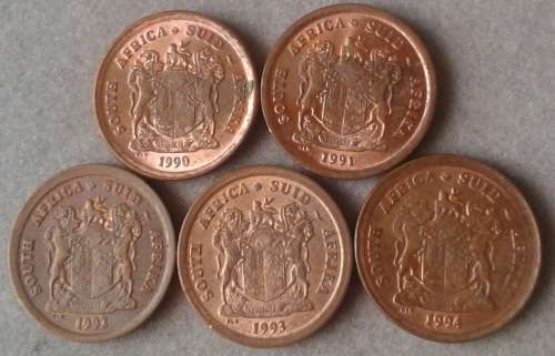 Sequential 1990-1994 1c set (5 coins)