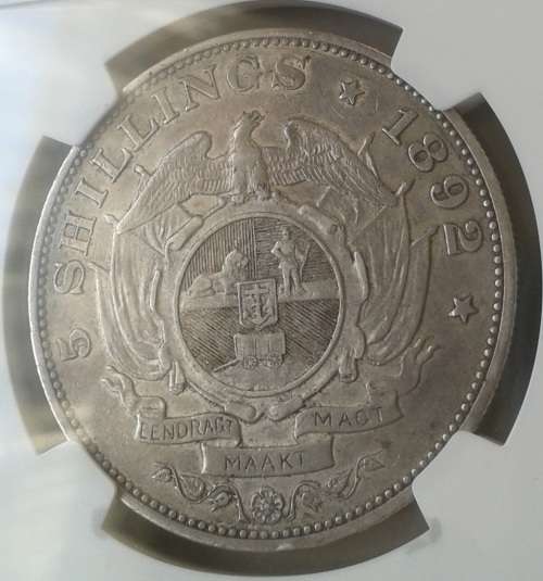 Nice 1892 ZAR Kruger single shaft 5 Shillings NGC XF40 (High grade)