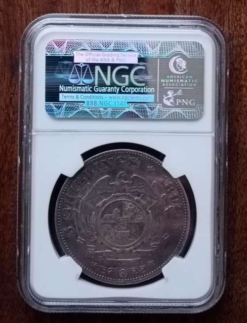 Nice 1892 ZAR Kruger single shaft 5 Shillings NGC XF40 (High grade)