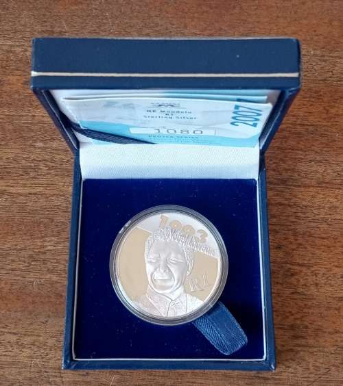 2007 Mandela proof silver R1 in case with certificate (1993 Nobel Laureate)