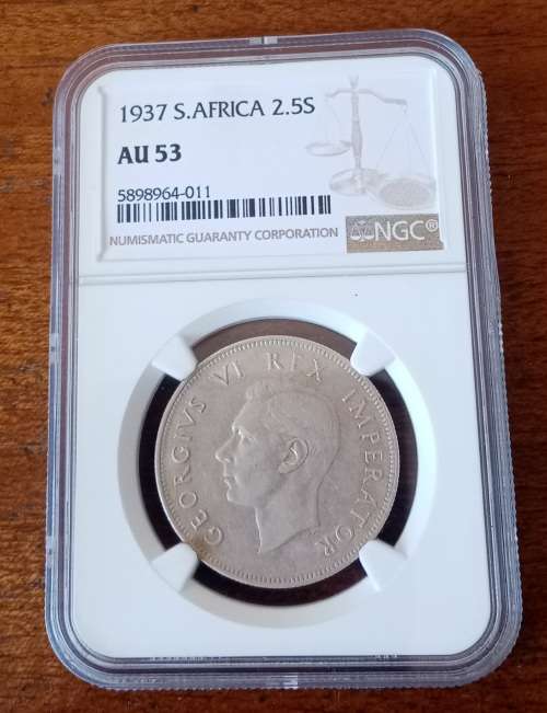 Excellent 1937 union silver 2 1/2 Shillings NGC AU53 (Only 1)