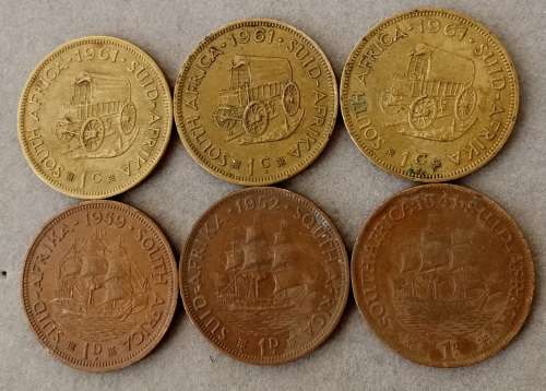 Lot of 6 old S.A coins 1961/59