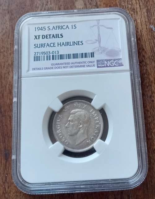 Scarce 1945 union silver shilling NGC graded XF details (Only 1)