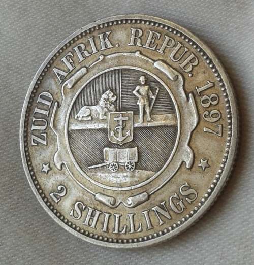 Nice 1897 ZAR Kruger silver 2 Shillings in XF