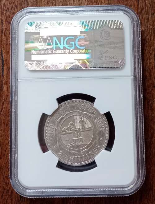 Excellent 1897 ZAR Kruger silver 2 Shillings NGC AU50