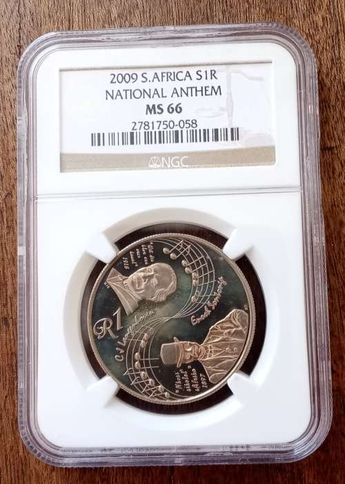 Scarce 2009 National Anthem silver R1 NGC MS66 (mintage: 587)