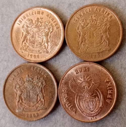 Set of x4 3rd decimal 1c coins 1996-2001