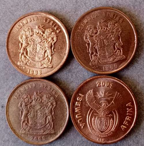 Set of x4 3rd decimal 1c coins in sequence 1998-2001