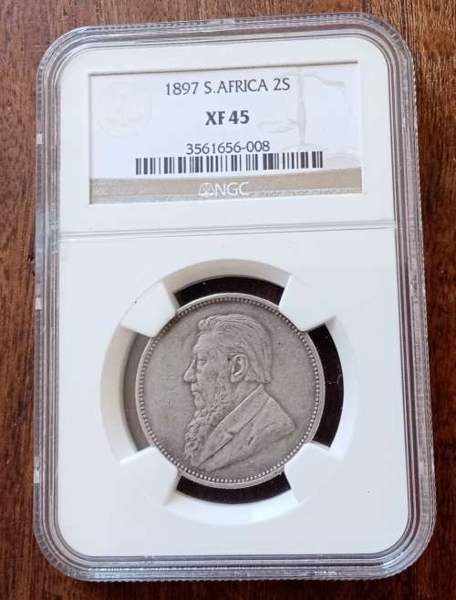 Nice 1897 ZAR Kruger silver 2 Shillings NGC XF45