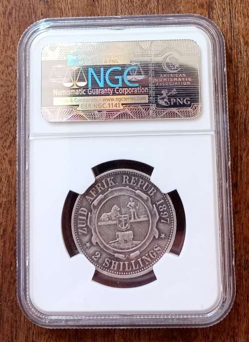 Nice 1897 ZAR Kruger silver 2 Shillings NGC XF45