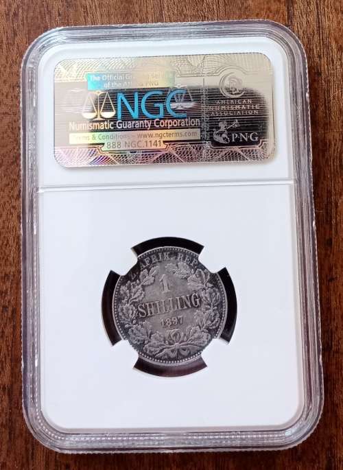 Higher grade 1897 ZAR Kruger silver shilling NGC XF45