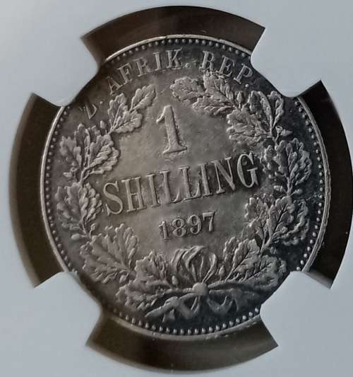 Higher grade 1897 ZAR Kruger silver shilling NGC XF45