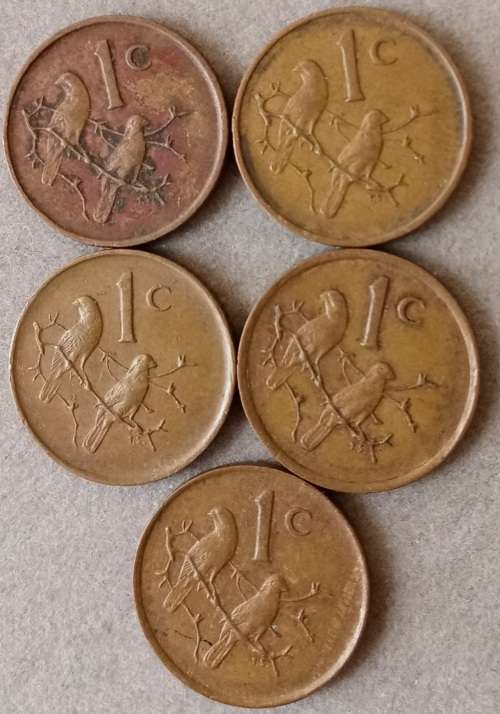 Lot of x5 2nd decimal 1c coins in sequence 1985-1989