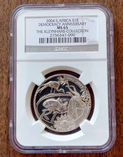 Rare 2004 Democracy unc silver R1 NGC MS65 (Kleynhans Collection)