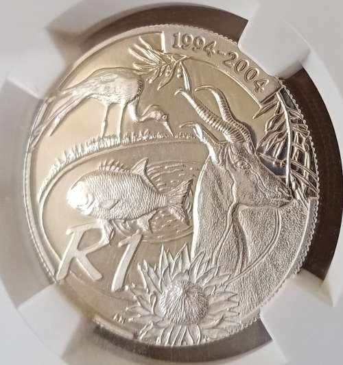 Rare 2004 Democracy unc silver R1 NGC MS65 (Kleynhans Collection)