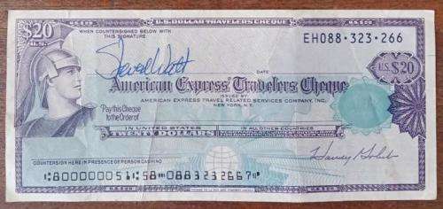 Nice 1993 American Express $20 travelers cheque