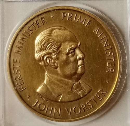 John Vorster P.M National Party 30th anniversary bronze medal in case