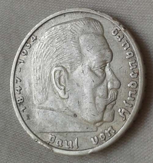 1936 D German silver 5 Reichsmark (Third Reich)