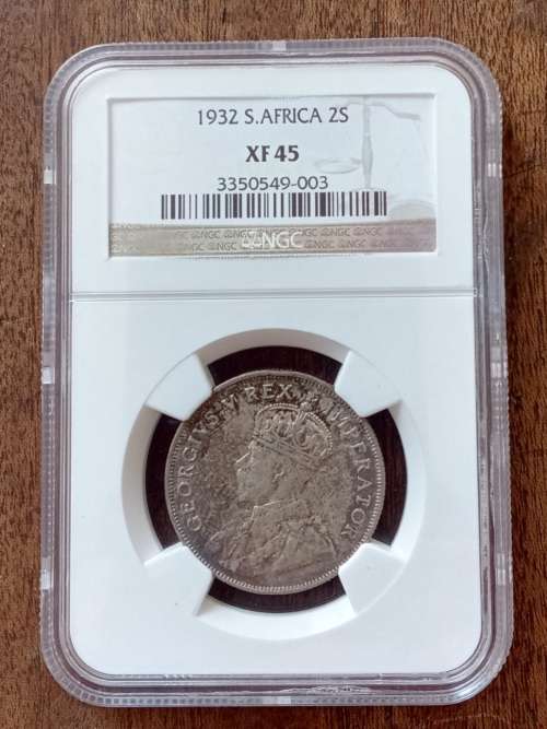 High grade 1932 union silver 2 Shillings NGC XF45
