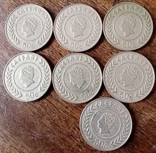 Lot of x7 Caesars Gauteng 50c casino tokens