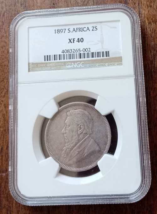 Nice 1897 ZAR Kruger silver 2 Shillings NGC XF40
