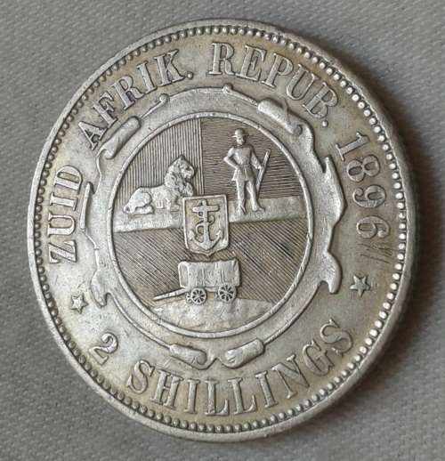 High grade 1896 ZAR Kruger silver 2 Shillings in XF