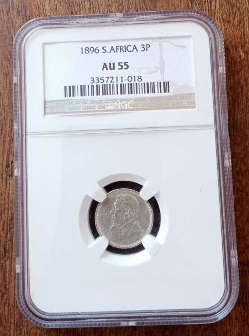 High grade 1896 ZAR Kruger silver tickey NGC AU55