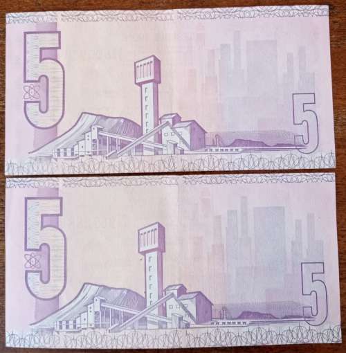 Set of 2 GPC de Kock 1980s R5 notes in good condition