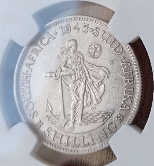 Scarce 1945 union silver shilling NGC graded XF details (Only 1)