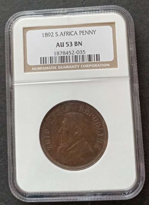 1892 ZAR Kruger Penny NGC AU53 BN (High grade)