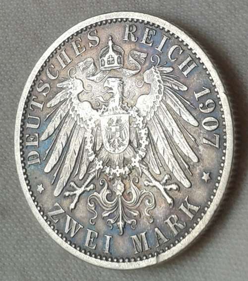 Nice 1907 German States Prussia silver 2 Mark in XF+
