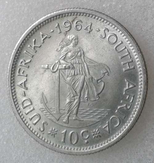 1964 van Riebeeck uncirculated silver 10c in capsule