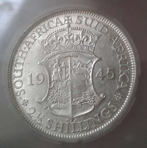 High grade 1945 union silver 2 1/2 Shillings SANGS AU55