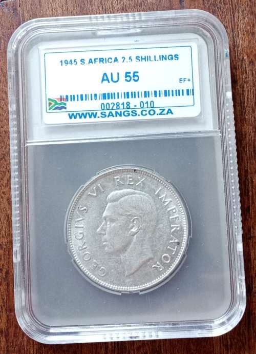 High grade 1945 union silver 2 1/2 Shillings SANGS AU55